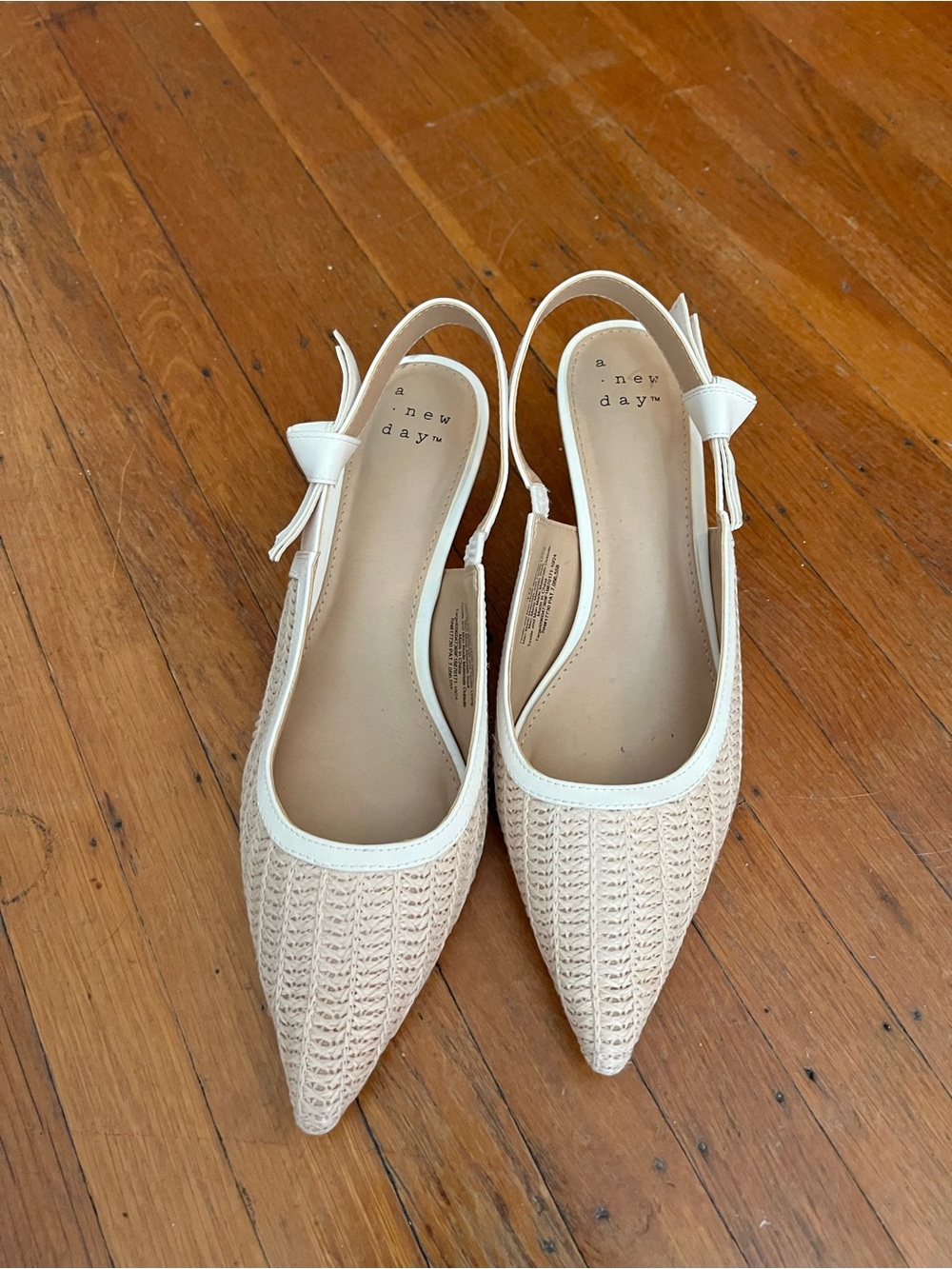 a new day Cream Woven Pointed Slingback Kitten Heels